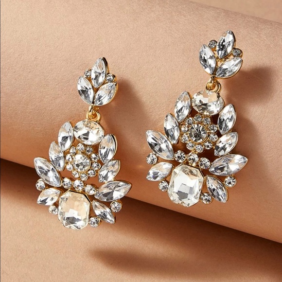 Gold Rhinestone Earrings - Picture 1 of 3